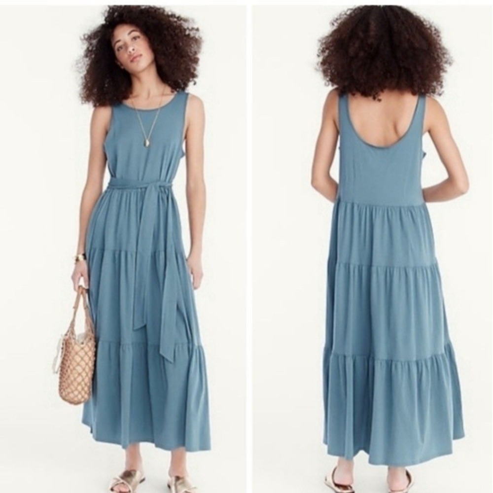 J. Crew Broken-in Jersey Tiered Sleeveless Maxi‎ Dress Sage Green Size S